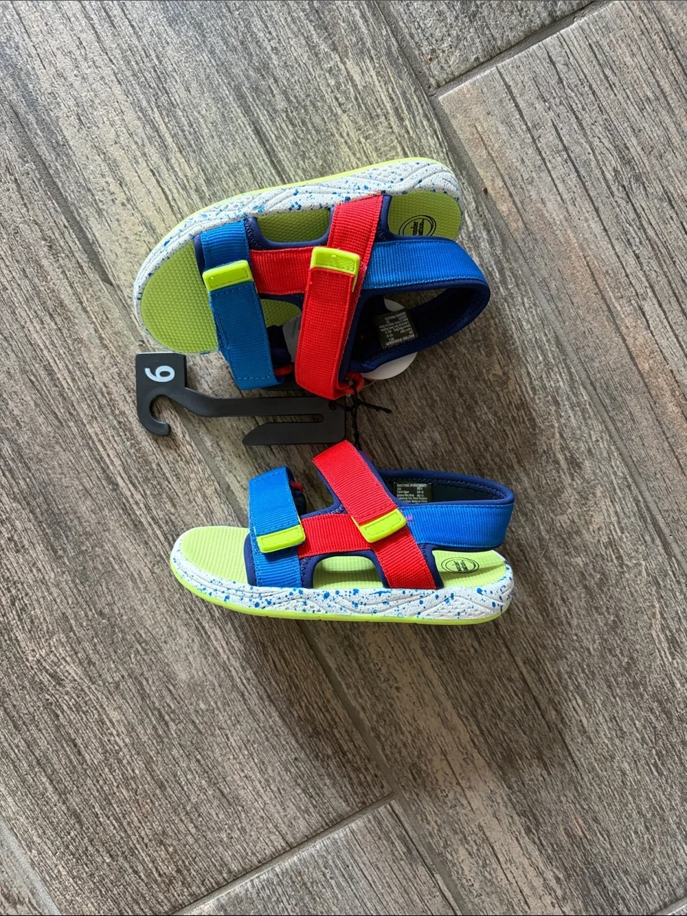 NEW!! wonder nation Neon Green, Red & Blue Hook-and-Loop Kids Sandals